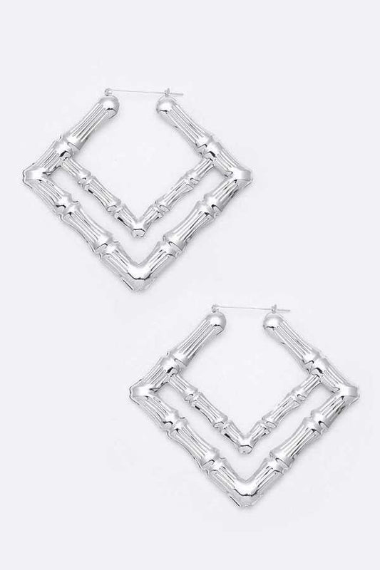 OLD SCHOOL BAMBOO DOUBLE SQUARE BIG EARRINGS