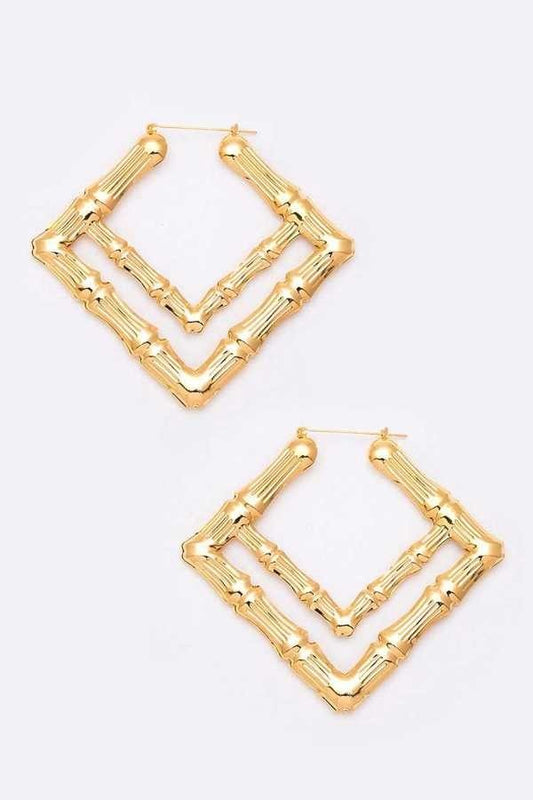 OLD SCHOOL BAMBOO DOUBLE SQUARE BIG EARRINGS